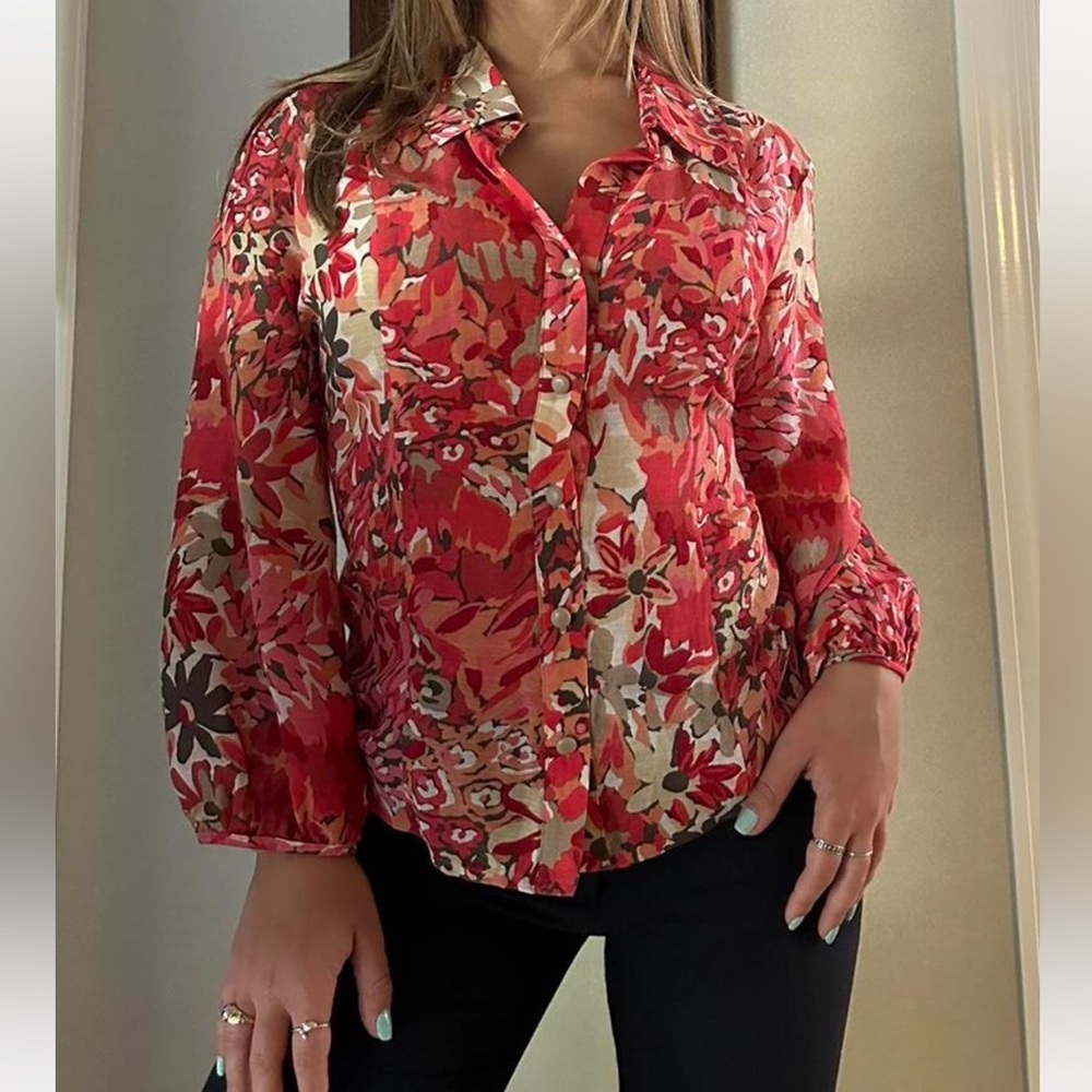 Nic + zoe pink floral button up